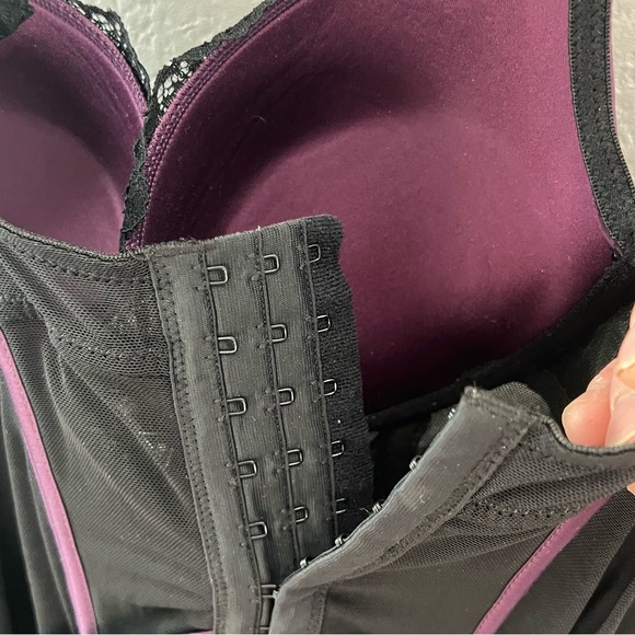 Lovehoney black & purple underwire, padded basque set w/lace thong; sz l nwot - Picture 11 of 14